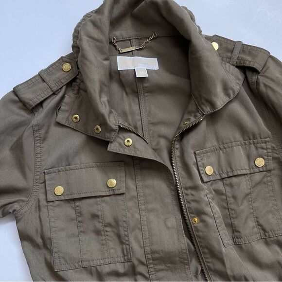 Michael Kors Anorak Coat Olive Green Jacket Drawstring Waist Gold Hardware XS - Picture 8 of 12